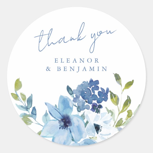 Sticker Rond Merci Mariage bleu clair Floral personnalisé (Devant)