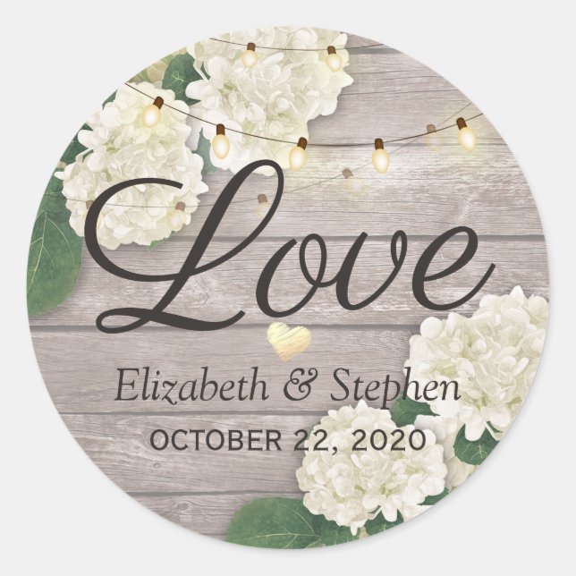 Sticker Rond Merci mariage Bois rustique Lumières à cordes flor (Devant)