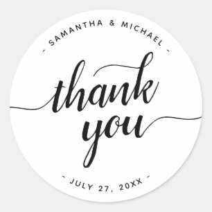 Sticker Rond Merci Mariage Calligraphie Script Élégant