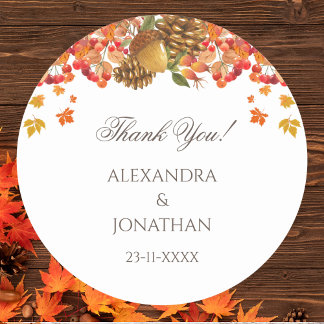 Sticker Rond Merci Mariage de automne d'automne rustique