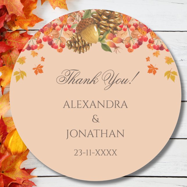 Sticker Rond Merci Mariage de automne d'automne rustique (Créateur téléchargé)