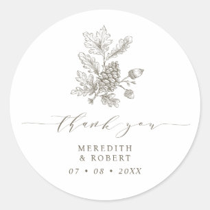 Sticker Rond Merci Mariage de automne de la branche Acorn et Pi
