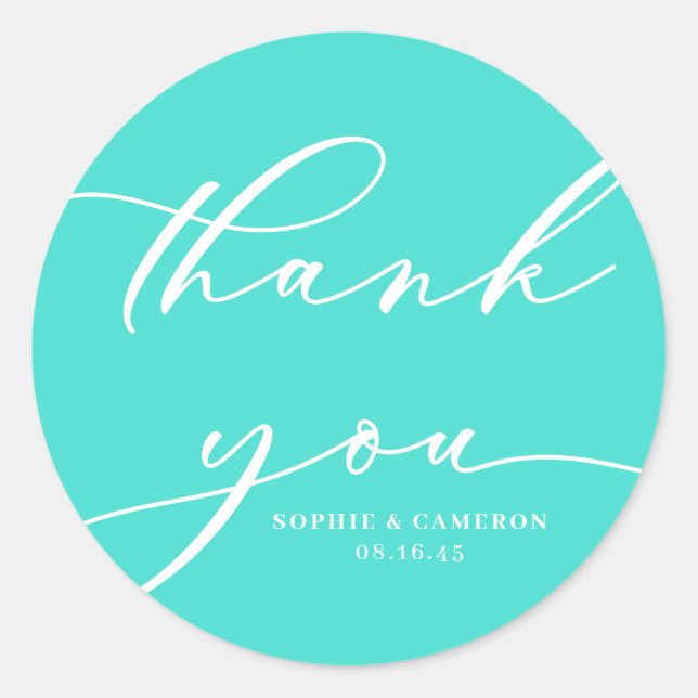 Sticker Rond Merci Mariage de calligraphie Turquoise (Devant)