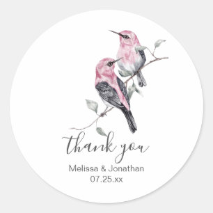 Sticker Rond Merci Mariage de colibri rose et gris