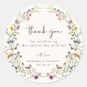 Sticker Rond Merci Mariage de  de la couronne de prairie sauvag