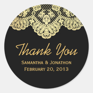 Sticker Rond Merci Mariage de dentelle or et noir