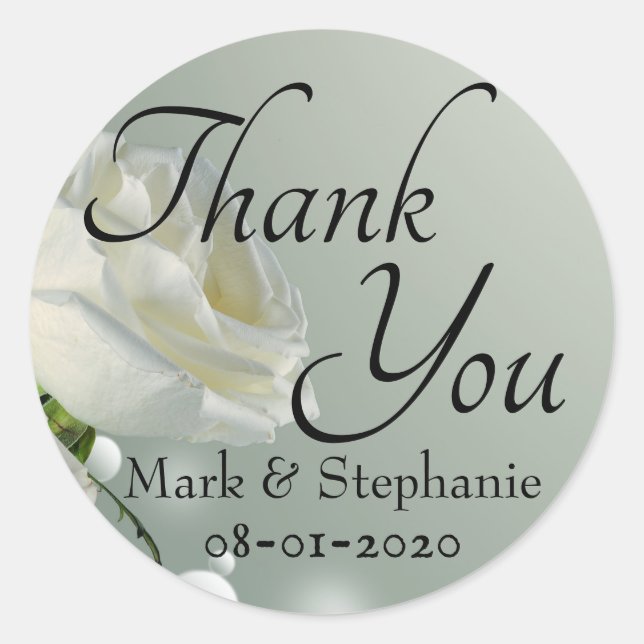 Sticker Rond Merci Mariage de la Rose blanche (Devant)