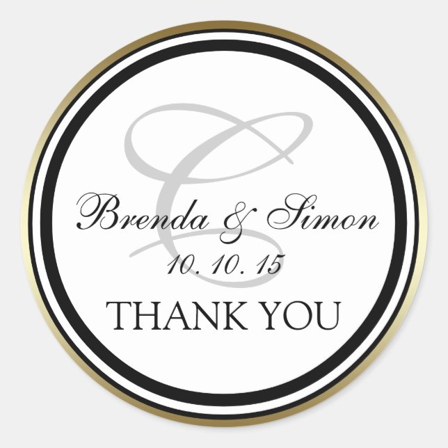 Sticker Rond Merci Mariage de Monogramme C noir or (Devant)