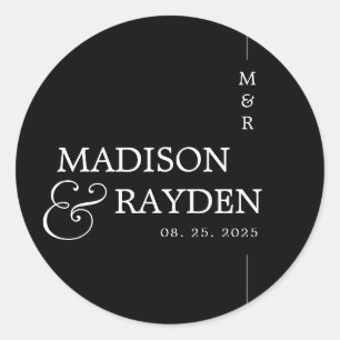 Sticker Rond Merci Mariage de Monogramme noir et blanc moderne
