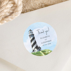 Sticker Rond Merci Mariage de phare d'aquarelle
