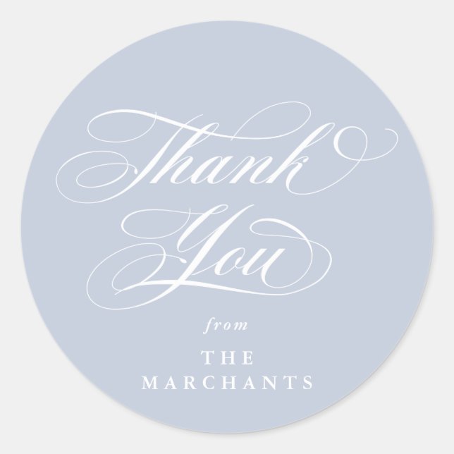 Sticker Rond Merci Mariage de script élégant bleu doux (Devant)