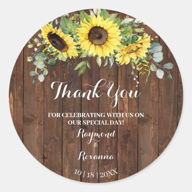 Sticker Rond Merci Mariage des tournesols pour venir en faveur (Devant)