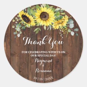 Sticker Rond Merci Mariage des tournesols pour venir en faveur