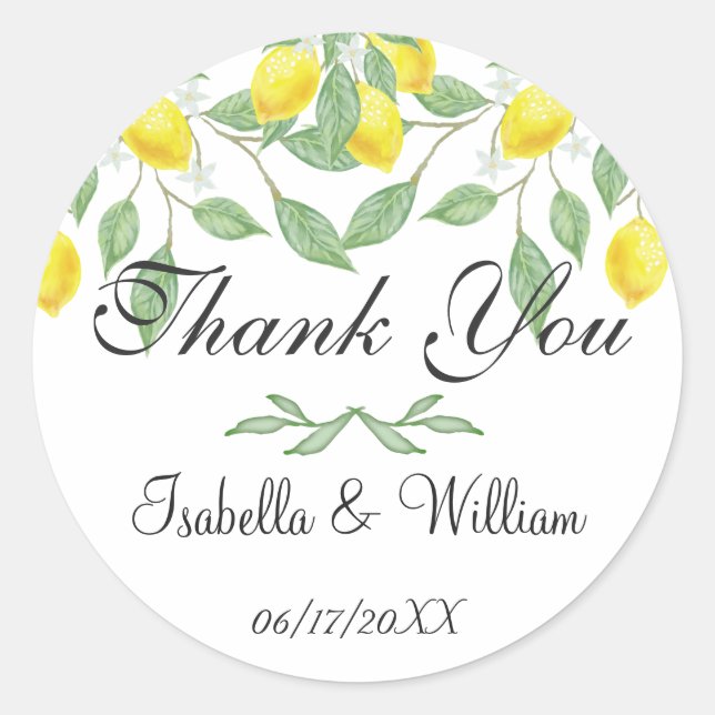 Sticker Rond Merci Mariage d'été moderne au citron (Devant)