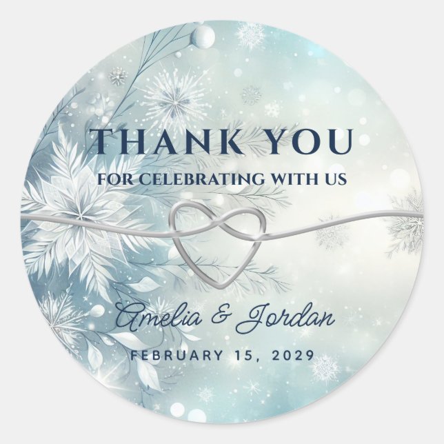 Sticker Rond Merci Mariage d'hiver Silver (Devant)