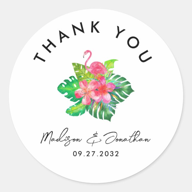Sticker Rond Merci Mariage du Paradis tropical floral (Devant)