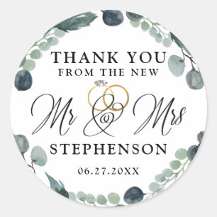 Sticker Rond Merci Mariage Dusty Blue Eucalyptus