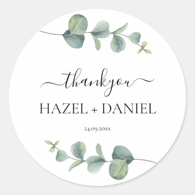 Sticker Rond Merci Mariage Eucalyptus (Devant)