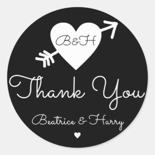 Sticker Rond merci . mariage faveur noir/blanc