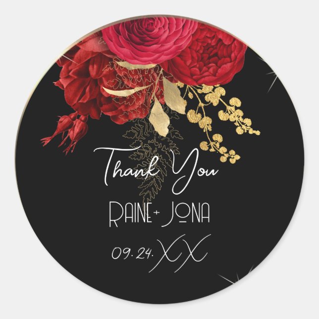 Sticker Rond Merci Mariage Favor Mariage Sweet 16e Rouge Noir (Devant)