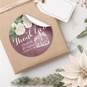 Sticker Rond Merci mariage Favor Mason Jar Hydrangea Lumières