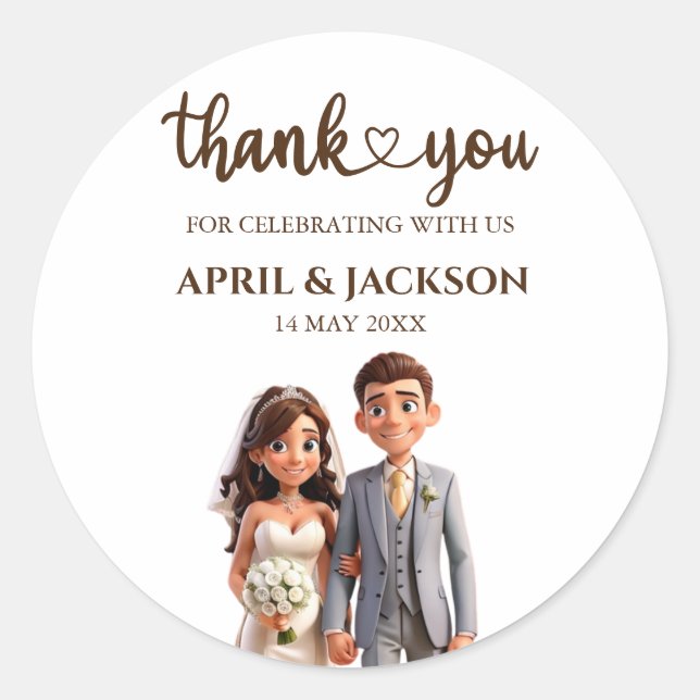 Sticker Rond Merci Mariage favorise Couple Illustration (Devant)