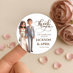 Sticker Rond Merci Mariage favorise Couple Illustration