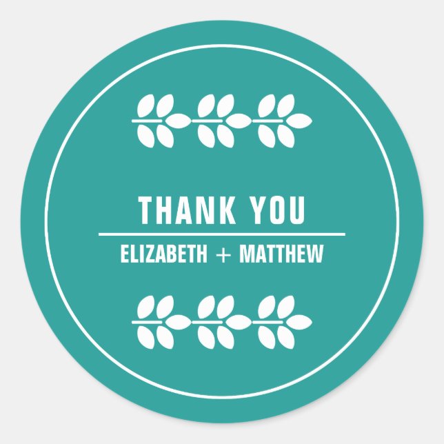 Sticker Rond Merci Mariage Feuille blanc Turquoise (Devant)