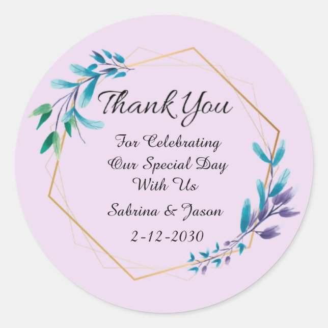 Sticker Rond Merci Mariage Fleur Wreath Classic Stic Rond (Devant)
