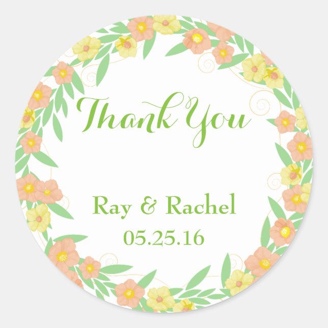 Sticker Rond Merci Mariage Floral (Devant)