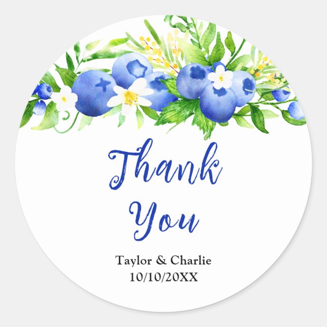 Sticker Rond Merci Mariage floral bleuet (Devant)