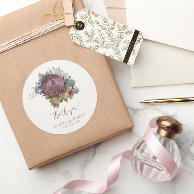 Sticker Rond Merci Mariage floral de Bourgogne (Cadeaux)