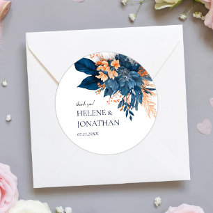 Sticker Rond Merci Mariage floral de l'Indigo