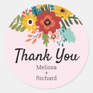 Sticker Rond Merci Mariage floral moderne Pastel Pink
