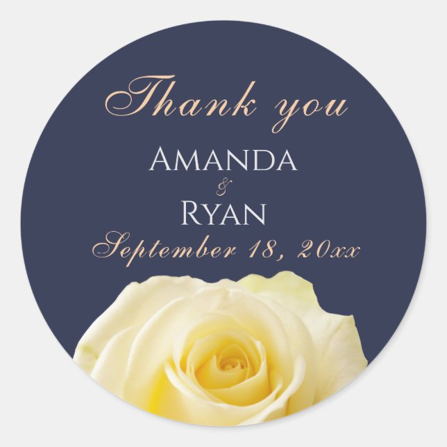 Sticker Rond Merci Mariage Floral Rose bleu jaune moderne (Devant)