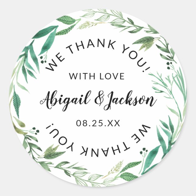 Sticker Rond Merci Mariage Foliage frais avec Amour Favoriser (Devant)