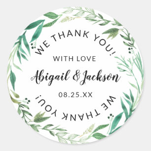 Sticker Rond Merci Mariage Foliage frais avec Amour Favoriser