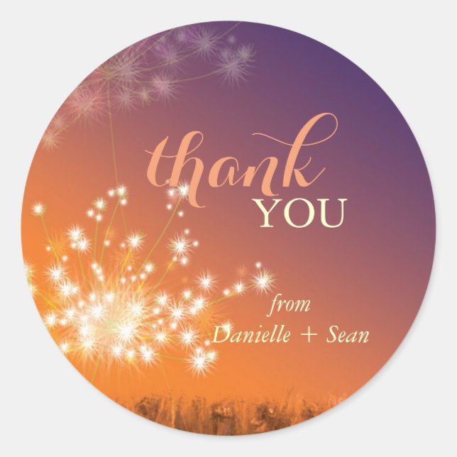 Sticker Rond Merci Mariage Glittery Dandelion (Devant)