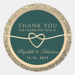 Sticker Rond Merci Mariage Gold et Emerald Green