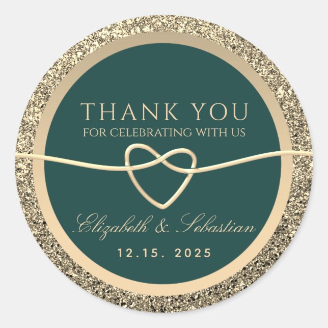 Sticker Rond Merci Mariage Gold et Emerald Green (Devant)