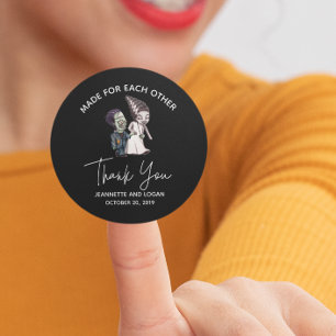 Sticker Rond Merci Mariage Halloween Bride Frankenstein