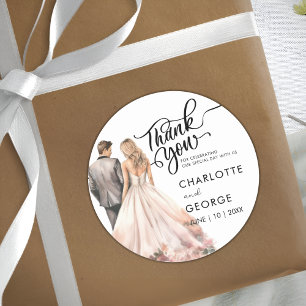 Sticker Rond Merci Mariage mariée arrière aquarelle
