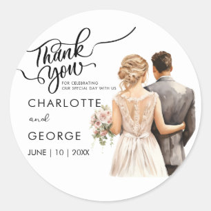Sticker Rond Merci Mariage mariée arrière aquarelle
