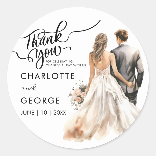 Sticker Rond Merci Mariage mariée arrière aquarelle (Devant)