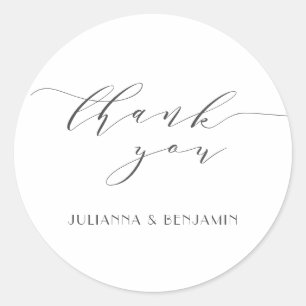 Sticker Rond Merci Mariage minimaliste Art déco blanc et élégan