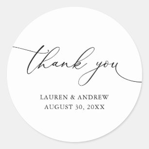 Sticker Rond Merci Mariage minimaliste blanc et noir