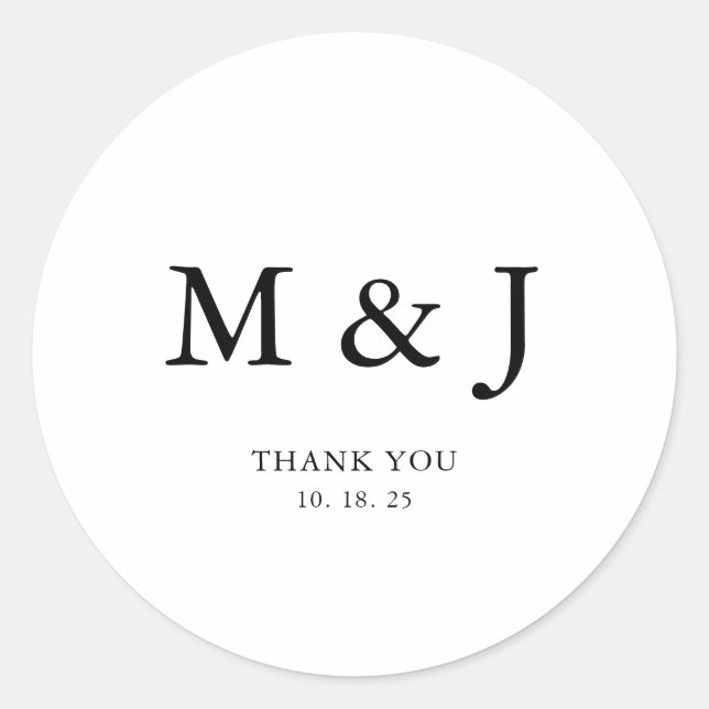 Sticker Rond Merci Mariage minimum de deux monogrammes (Devant)