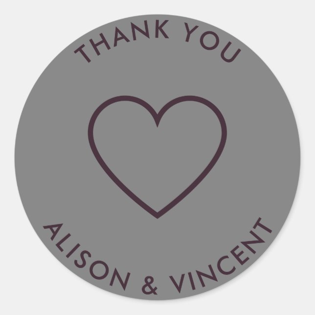 Sticker Rond Merci Mariage monochrome minimaliste (Devant)
