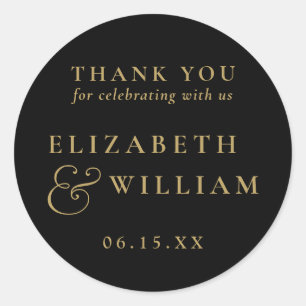 Sticker Rond Merci Mariage Monogramme Noir Et Or