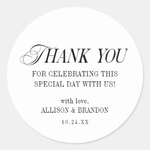 Sticker Rond Merci Mariage noir et blanc classique